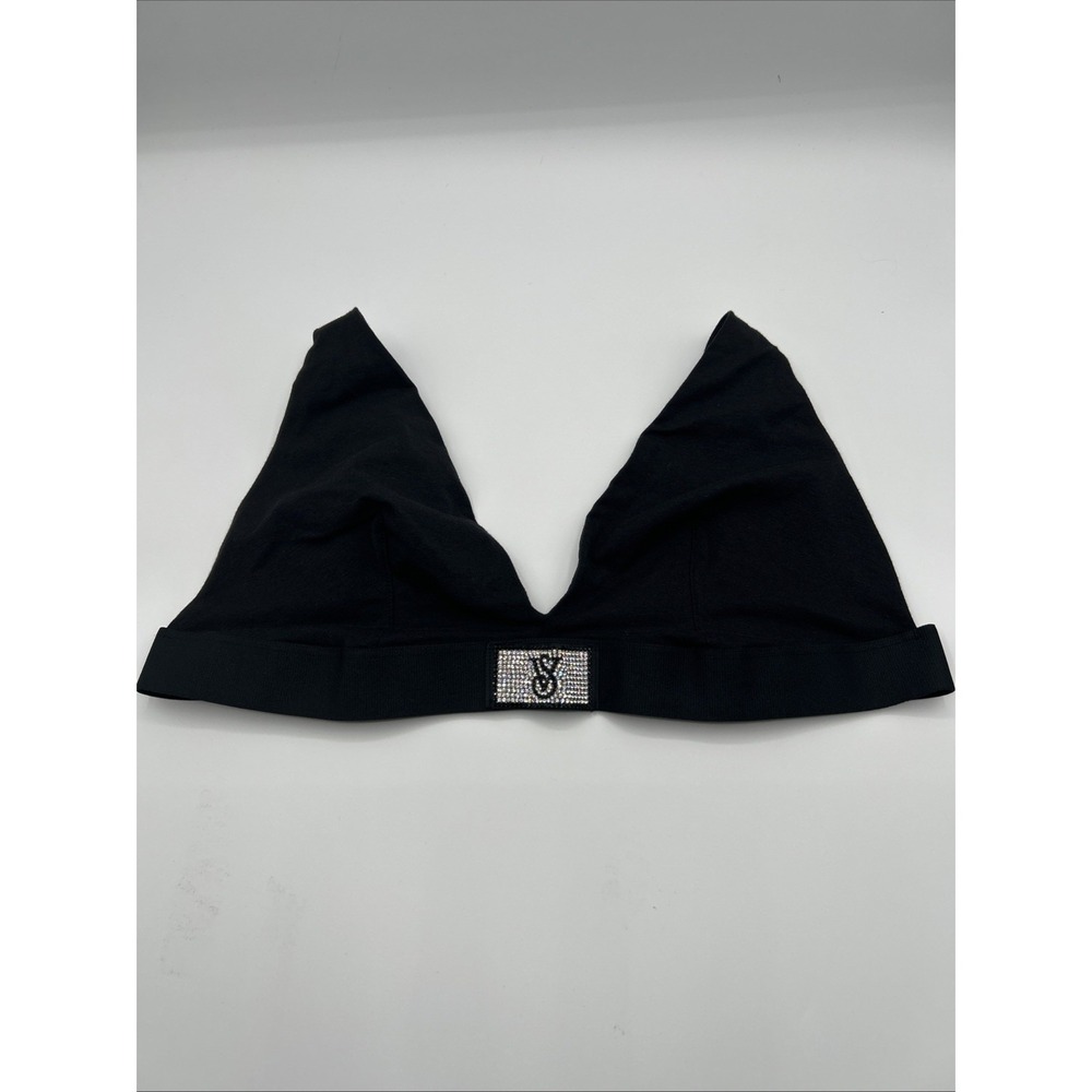 Victoria's Secret Bralette Black Size L Embroidered Logo Bling NWT